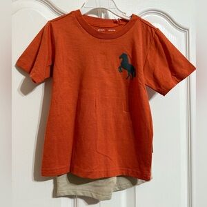 Kids Orange T-Shirt with Horse and matching shorts Size 4T NWT